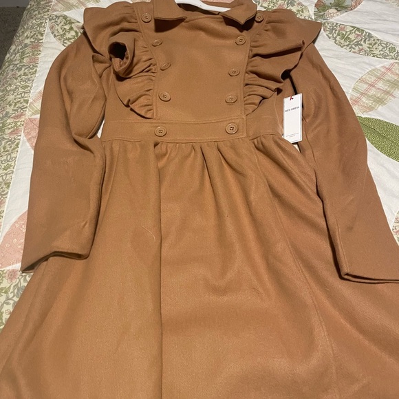 Aura Exaggerated Ruffled Double Breasted Coat Camel NWT SMALL Red dress Botique - Picture 6 of 9